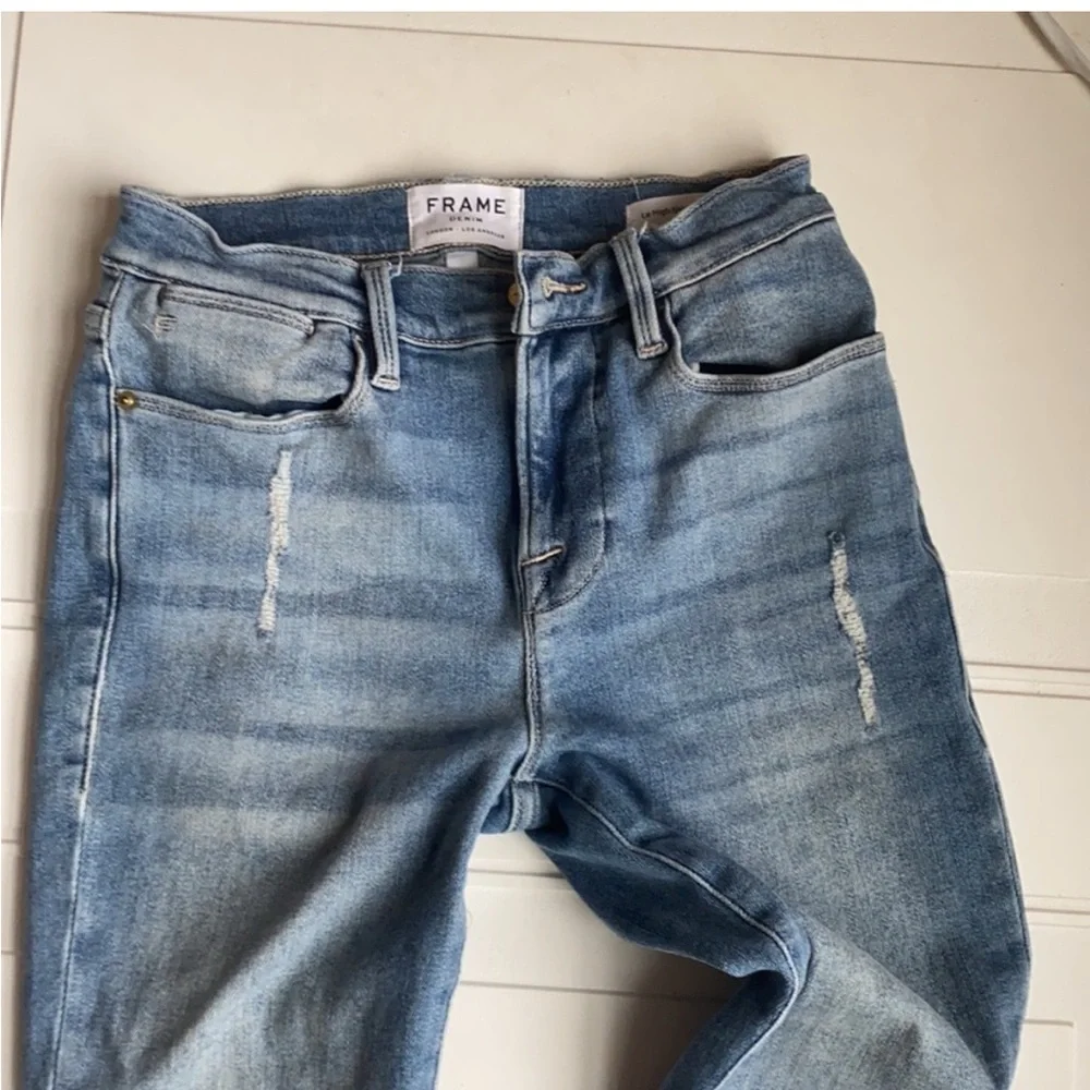 FRAME Denim Le High Skinny Crop Distressed Jeans Size 25 - Picture 5 of 7